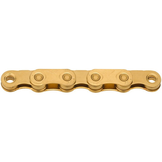 KMC X-Flat Waxed Chain - 12/13-Speed, 126 Links, Compatible with SRAM T-Type and AXS Systems, Ti Gold