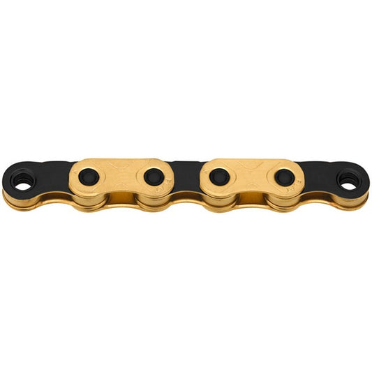KMC X-Flat Waxed Chain - 12/13-Speed, 126 Links, Compatible with SRAM T-Type and AXS Systems, Ti Gold/Black