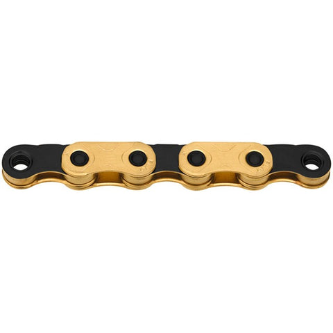 KMC X-Flat Waxed Chain - 12/13-Speed, 126 Links, Compatible with SRAM T-Type and AXS Systems, Ti Gold/Black